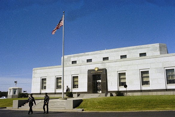 El depósito de los Estados Unidos para las reservas de oro en Fort Knox, Kentucky, en la foto de 1974.